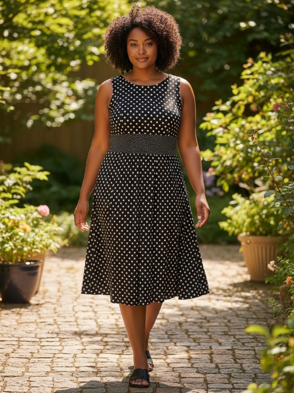 Perceptions Black and White Polka Dot Midi Dress